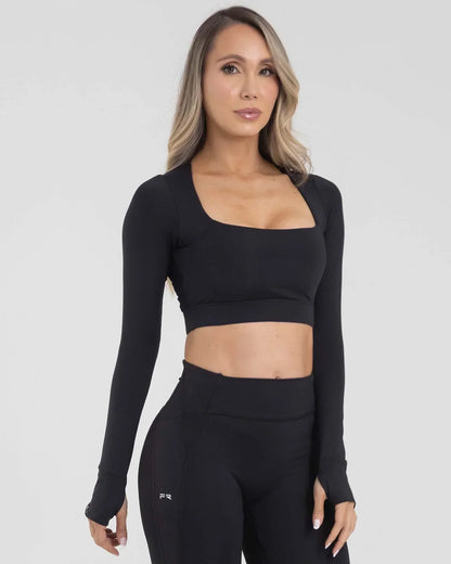 Top Manga Larga Negro Fiber