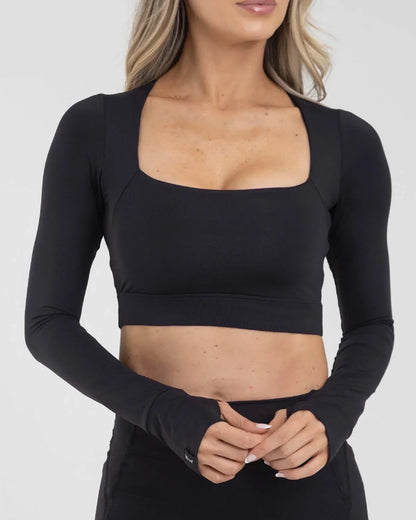Top Manga Larga Negro Fiber