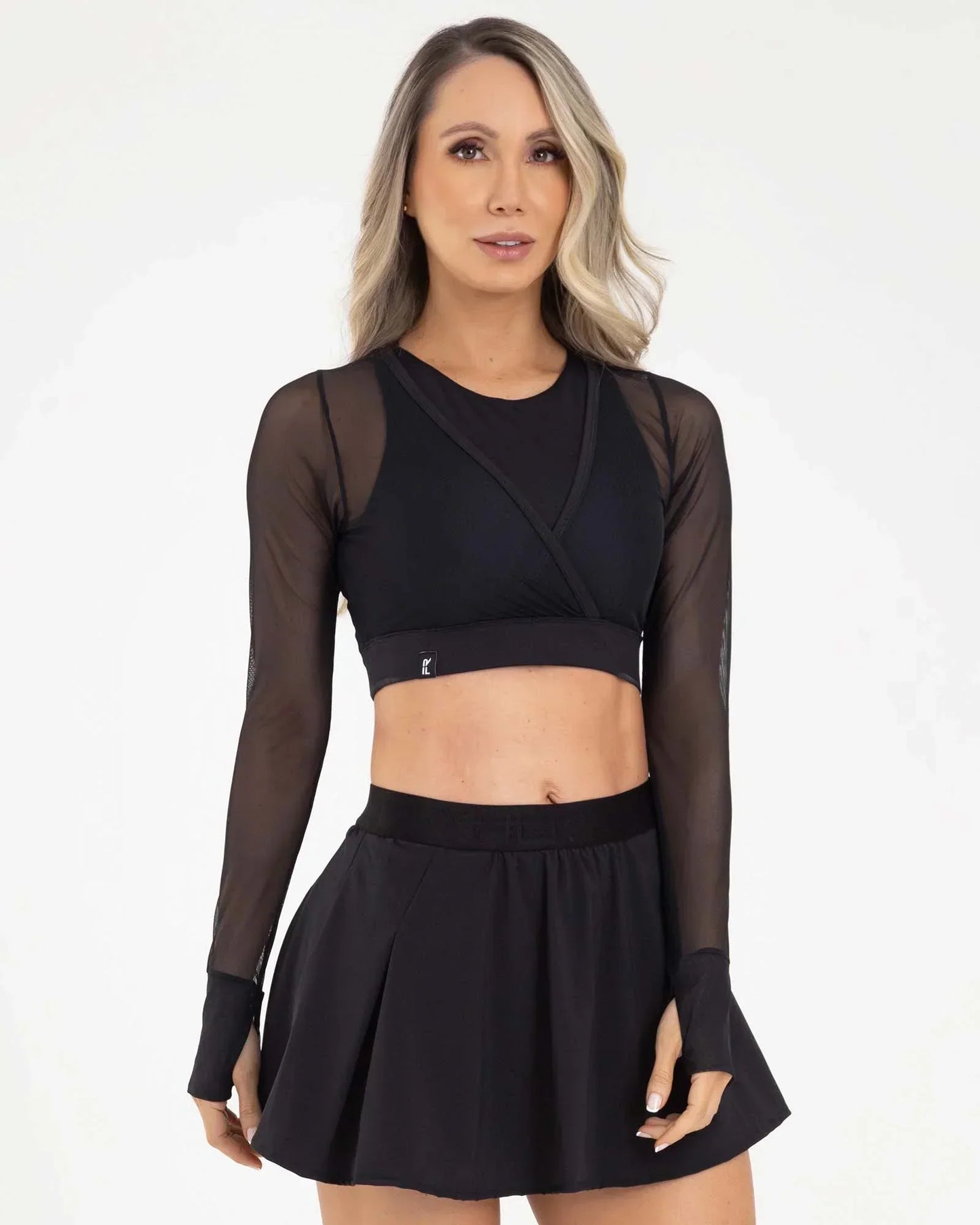 Top Manga Larga Negro Fiber