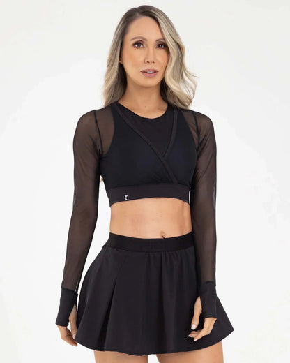 Top Manga Larga Negro Fiber