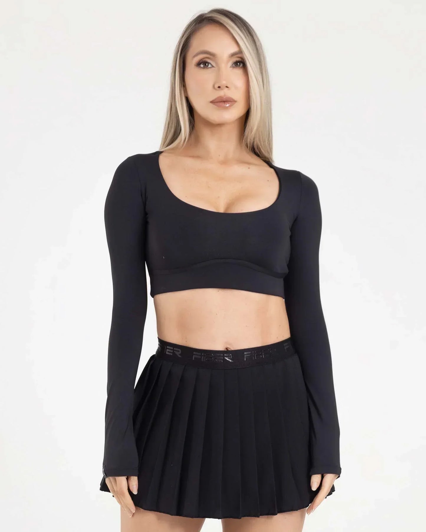 Top Manga Larga Negro Fiber