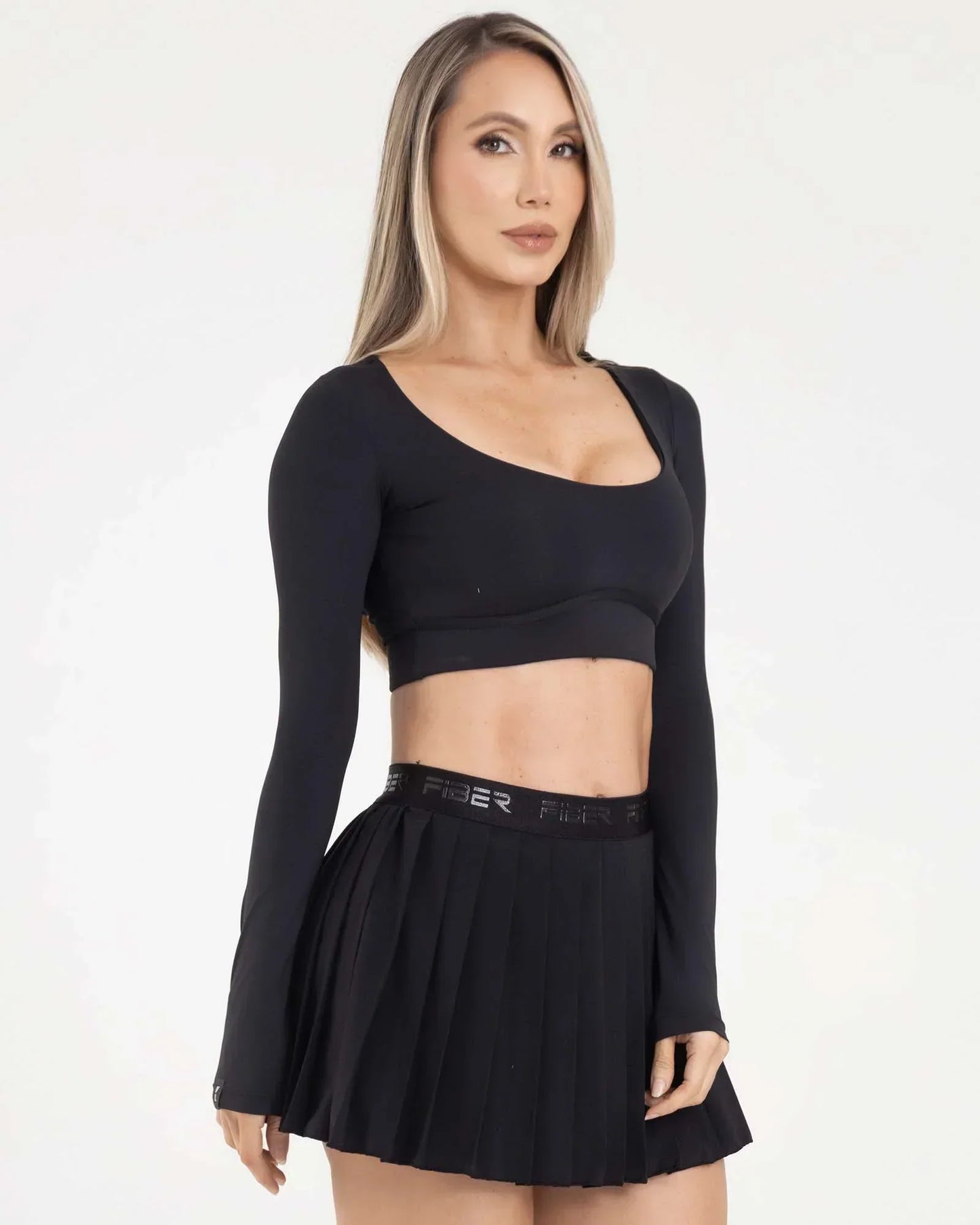 Top Manga Larga Negro Fiber